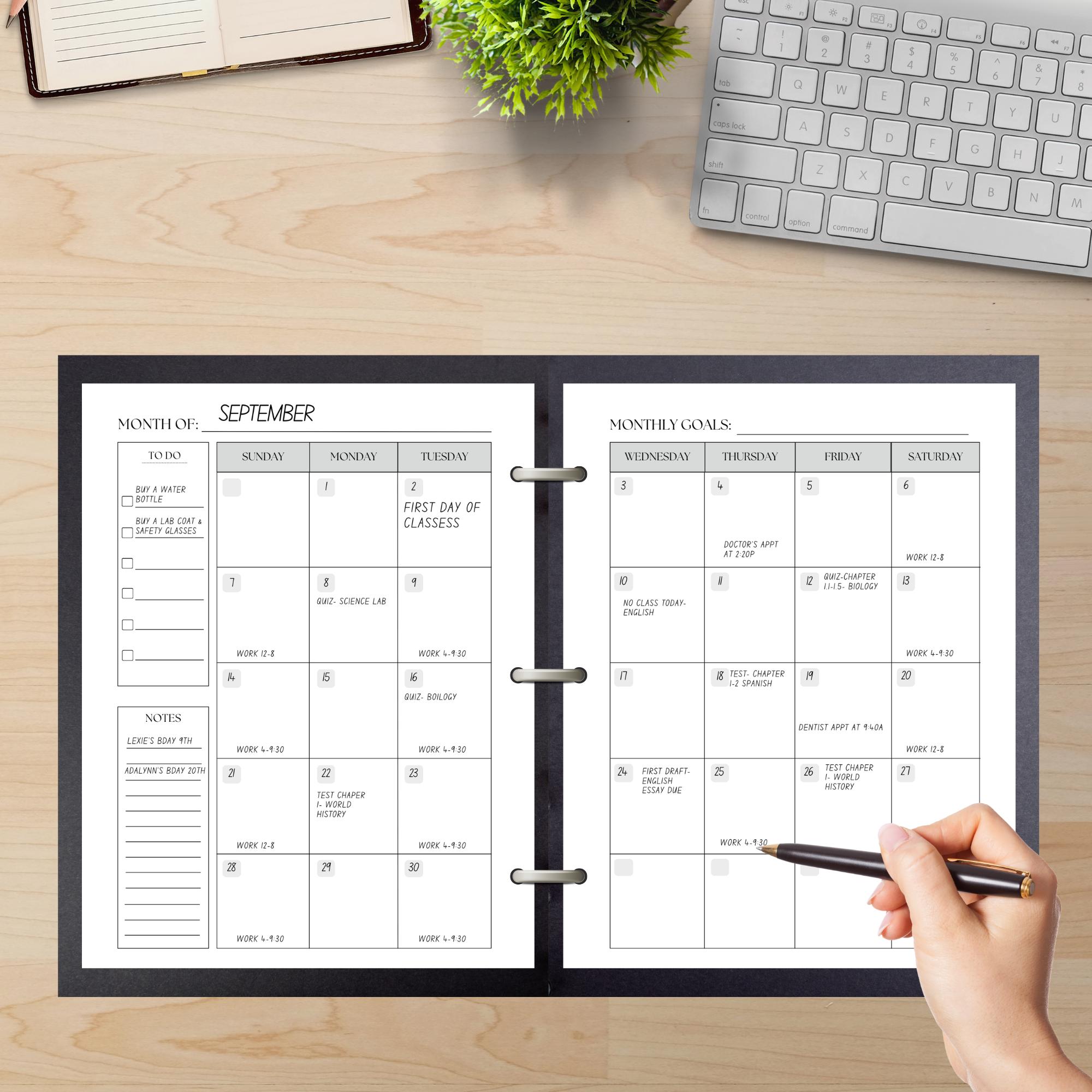 2025-2026 Academic Planner Printable: Student Assignment Tracker (PDF