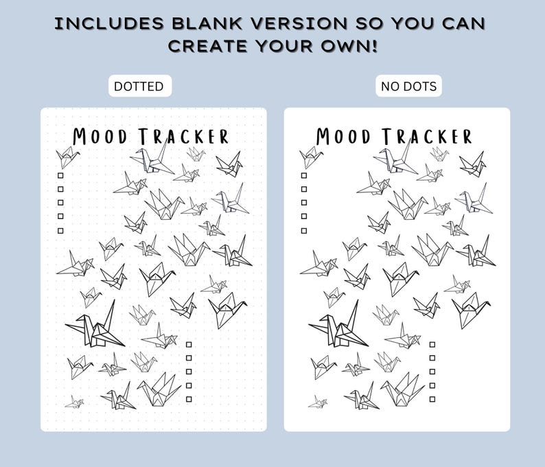 Origami Crane Mood Tracker - PRINTABLE Bullet Journal Tracker, Monthly ...