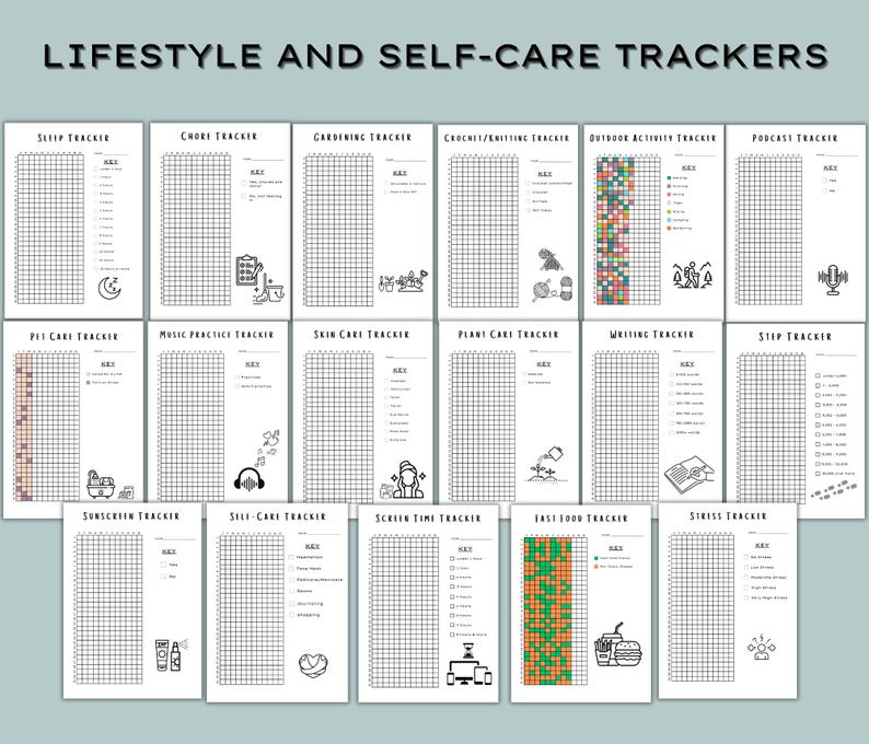 Bullet Journal Printable, Yearly Trackers Bundle Printable, Habit ...