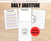 Daily Gratitude Log - PRINTABLE, 4 Journal Pages, Daily Mindfulness Journal, Positivity, Rainbow Design, GoodNotes, Planner insert PDF A4 A5