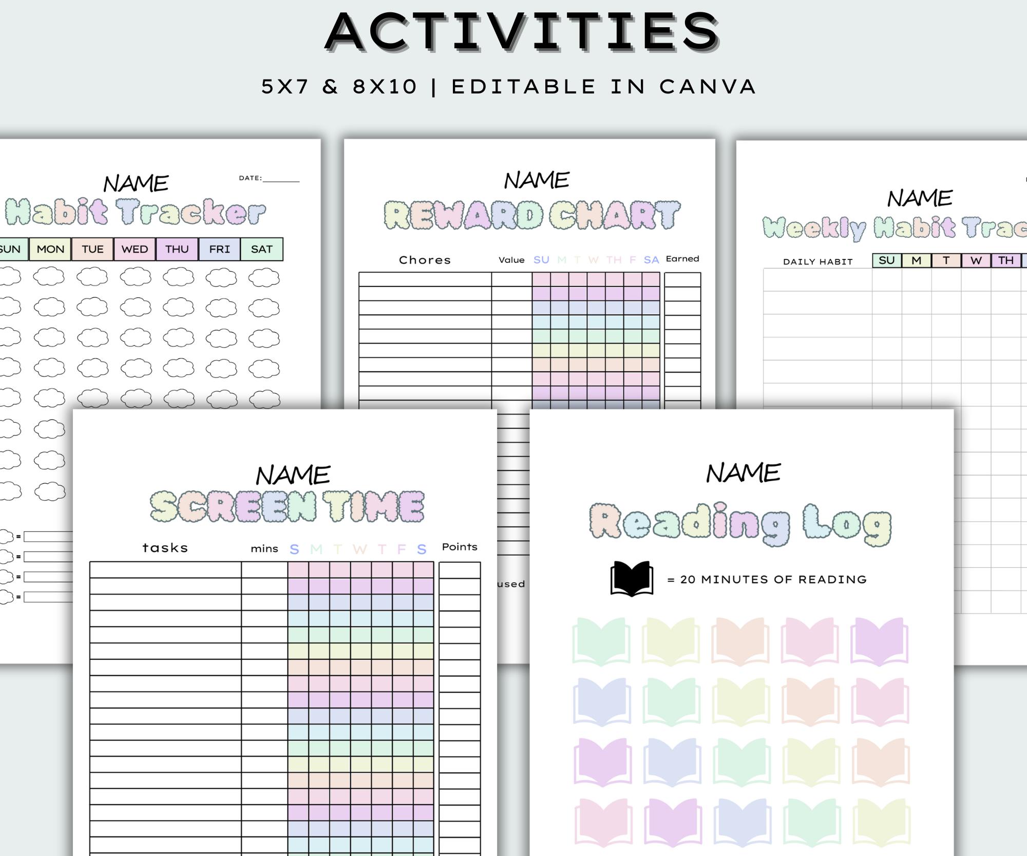 Editable Kids Chore Chart Bundle: Daily & Weekly Planner (canva ...