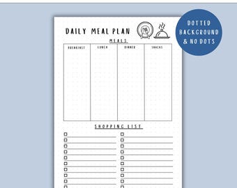 Daily Meal Plan - PRINTABLE Journal Page, Diet Tracker, Food Tracker, Food Planner, Meal Planning, Grocery Shopping List Weekly Meal Planner