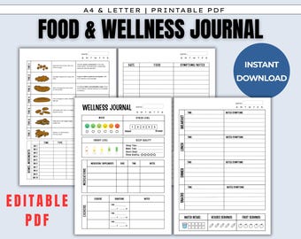Journal alimentaire modifiable, journal de sensibilité alimentaire, journal de santé, suivi médical, suivi du sommeil, des symptômes et des selles, santé et bien-être