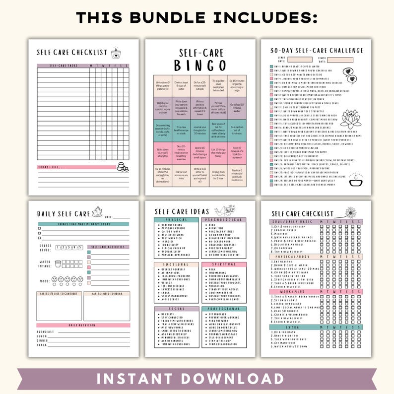 Self Care Checklist Printable, Self-care Planner, Selfcare Journal ...