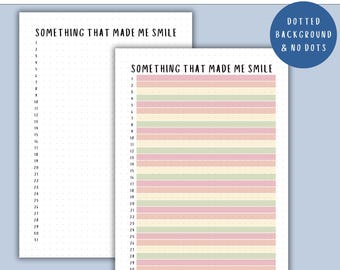 Etwas, das mich zum Lächeln gebracht hat - DRUCKBARE Journalseite - Täglicher Tracker, Eine Zeile pro Tag, Dankbarkeit Journal, Planerseite, Bullet Journal Idee