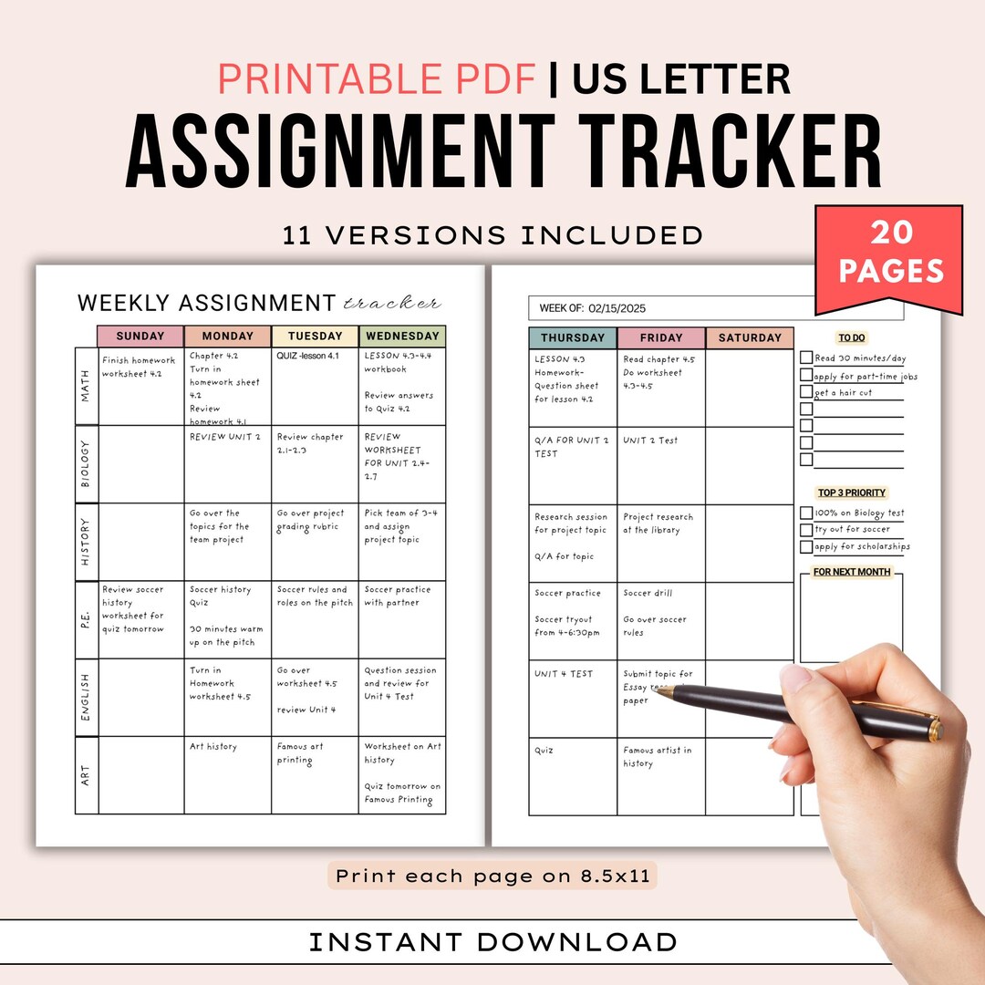 Student Assignment Tracker Printable: Homeschool Planner (PDF Download ...