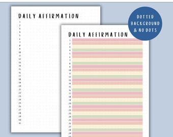 Daily Affirmation - PRINTABLE Journal Page, Memory Tracker, Daily Tracker, Daily Self Care, Gratitude Journal, Planner Page, Bullet Journal