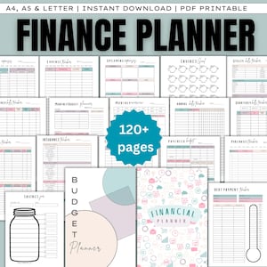 Planificador financiero: plantillas de presupuesto, carpeta imprimible para el seguimiento de ahorros, control de deudas, facturas, gastos y gastos mensuales.