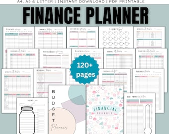 Finance Planner Bundle -Budget Planner Templates, Financial Savings Tracker Printable Binder, Monthly Debt, Bill, Spending, Expenses Tracker