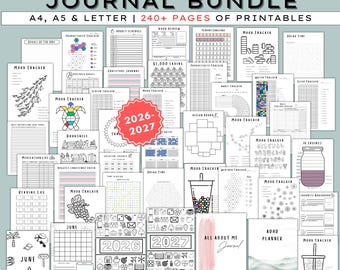 Bullet Journal Bundle (Bundle A), 2026-2027 Monthly & Yearly Trackers, Habit Trackers, Planners, Mood Trackers, Self-Care Printable PDF Bujo