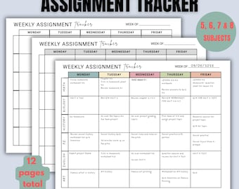 Editable Weekly Assignment Tracker: Homeschool & Teacher Planner (PDF Download)