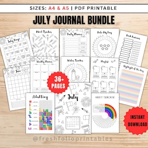 July Journal Bundle - Printable Journal pages, Summer BBQ, Patriot Independence Day theme, July Planner, July Journal, Bullet Journal, PDF