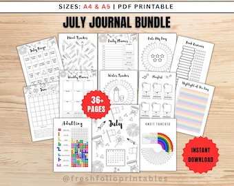 Pacchetto diario di luglio - Pagine di diario stampabili, tema barbecue estivo, giorno dell'indipendenza patriottica, agenda di luglio, diario di luglio, bullet journal, PDF