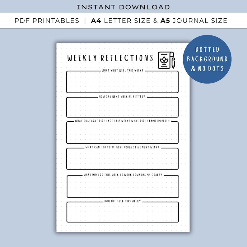 Weekly Reflection - End of Week Reflection, PRINTABLE Journal Page ...