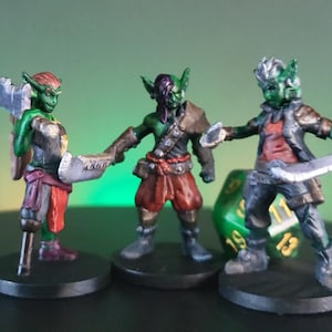 Hand Painted Goblin Miniature Set: Rogue, Fighter, Barbarian