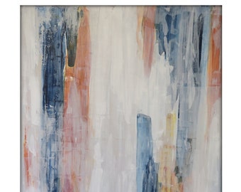 Abstract Seascape Painting on Canvas – Modern Blue Orange Cream Art (36x48)
