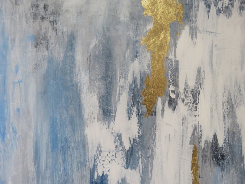 Large Abstract Original Painting on Canvas Contemporary/modern Painting 48x60 Gray, Blue, Gold
