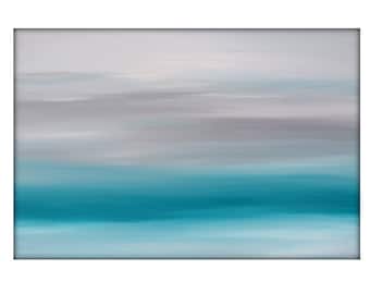 Abstract Seascape Landscape Original Acrylic Modern Painting on Canvas - 24x36 - Gray, Turquoise White.