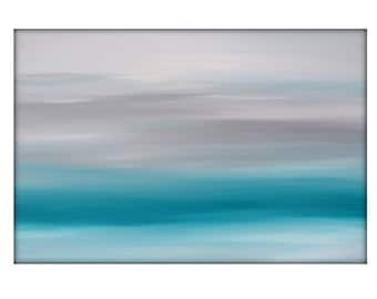 Abstract Seascape Landscape Original Acrylic Modern Painting on Canvas - 36x48 Gray, Turquoise White.