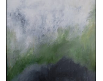 Large Abstract Painting on Canvas Modern Acrylic Pure Abstract 48x48- White, Greys, Greens