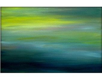 Large Abstract Seascape Painting – Yellows, Navy, Aqua, 24x36