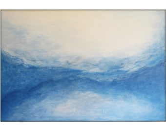 Original  Abstract Canvas Modern Acrylic Painting - 36x48 - Blues, White Yellow, Burnt Orange,  and more