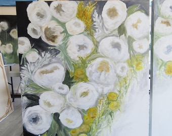 Large Abstract Floral Painting Set – Modern Acrylic on Canvas, 36x48