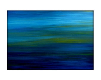 Original Abstract Landscape Sea Scape Acrylic Modern Painting on Canvas - 36x48 - Yellow, Turquoise White.