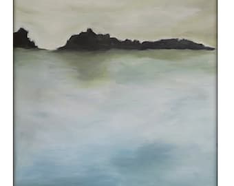 Abstract Landscape  Modern Minimalist Acrylic Painting on Canvas - 36x36 Green,Cream, Blues,Browns