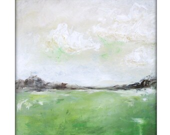 Abstract Landscape  Modern Minimalist Acrylic Painting on Canvas - 24x24 Green,Cream.Browns