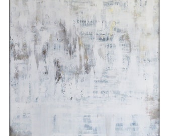Large Abstract Acrylic Painting – White, Cream, and Gold (48x48)
