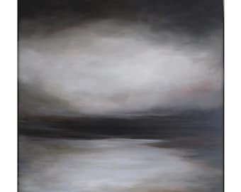 Neutral Abstract Seascape Painting – Large Earth Tones, Modern Minimalist Wall Art