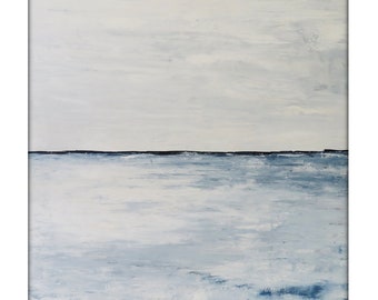 Abstract Seascape Landscape Original Acrylic Modern Painting on Canvas -40x40 - white,blue,gray