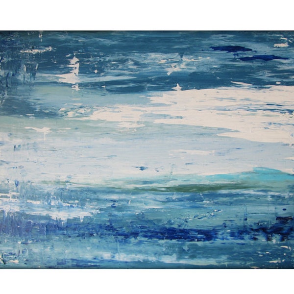 Abstract Seascape Original Painting on Canvas Contemporary/Modern Painting  - 30x40 - Blue-Greens, Baby blue, and more