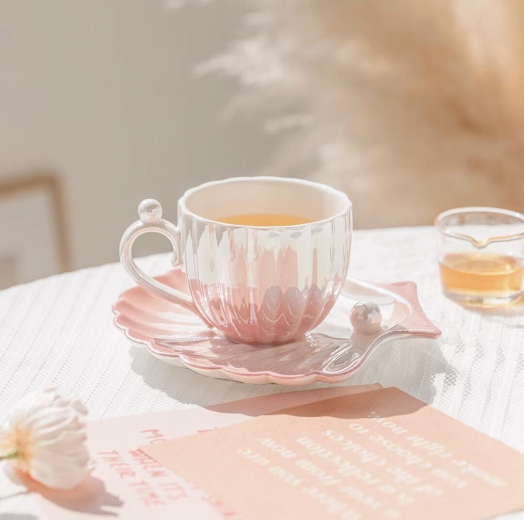 Shell Tea Cup Luxury Pearl Shell Tea Cup Set – Elegant Ceramic Coffee Mug With ...
