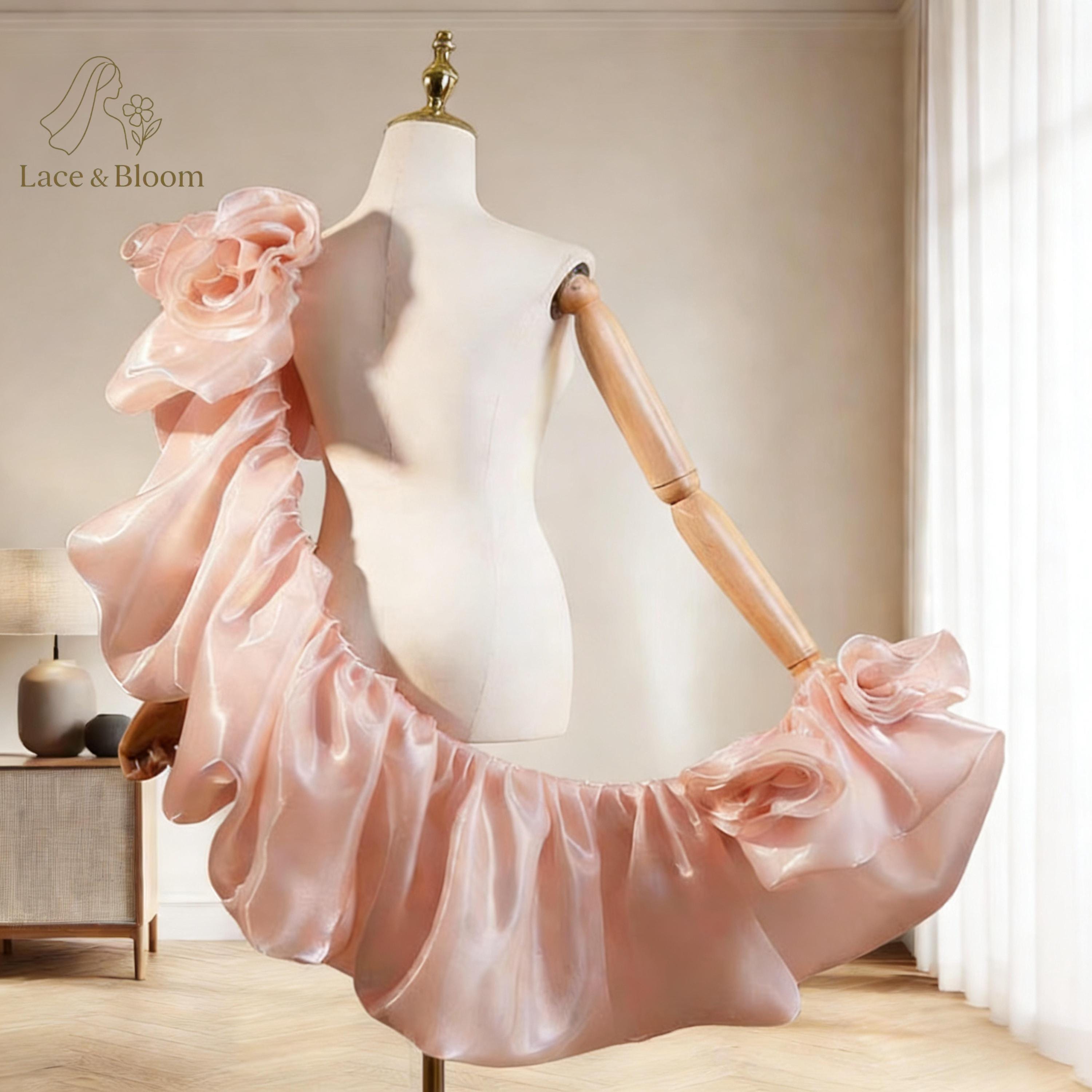 Blush Peach Satin Bridal Shawl, Ruffle Wedding Shoulder Wrap - Etsy