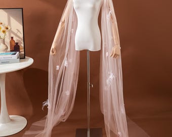 Blush rosa Braut Cape | Schiere Blumen Schleier, Romantische Wrap