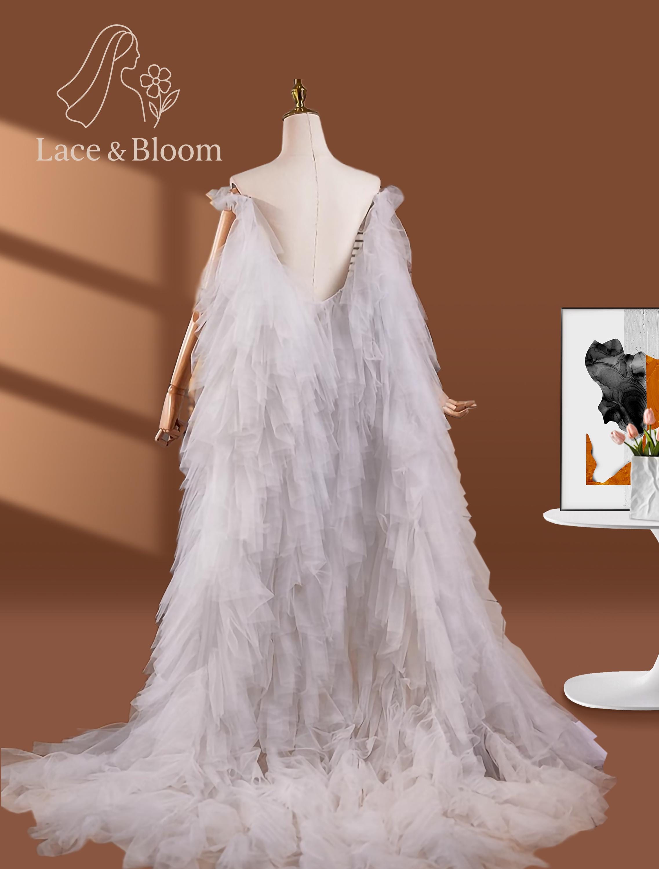 chinese dress ladies Lady Black Tie - Oksana Gown - Feather Trim Sequin Dress - Off White