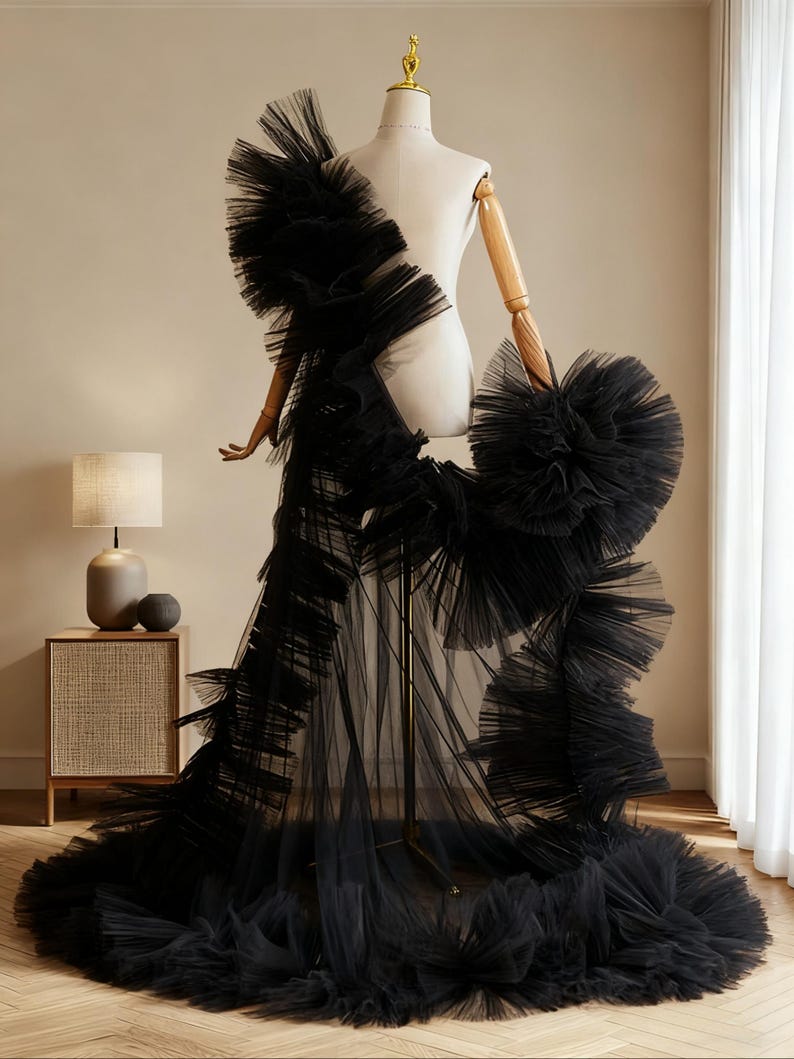 Tulle Ruffle Robe Black Tulle Couture Robe – Ruffle Organza Editorial Gown - Etsy