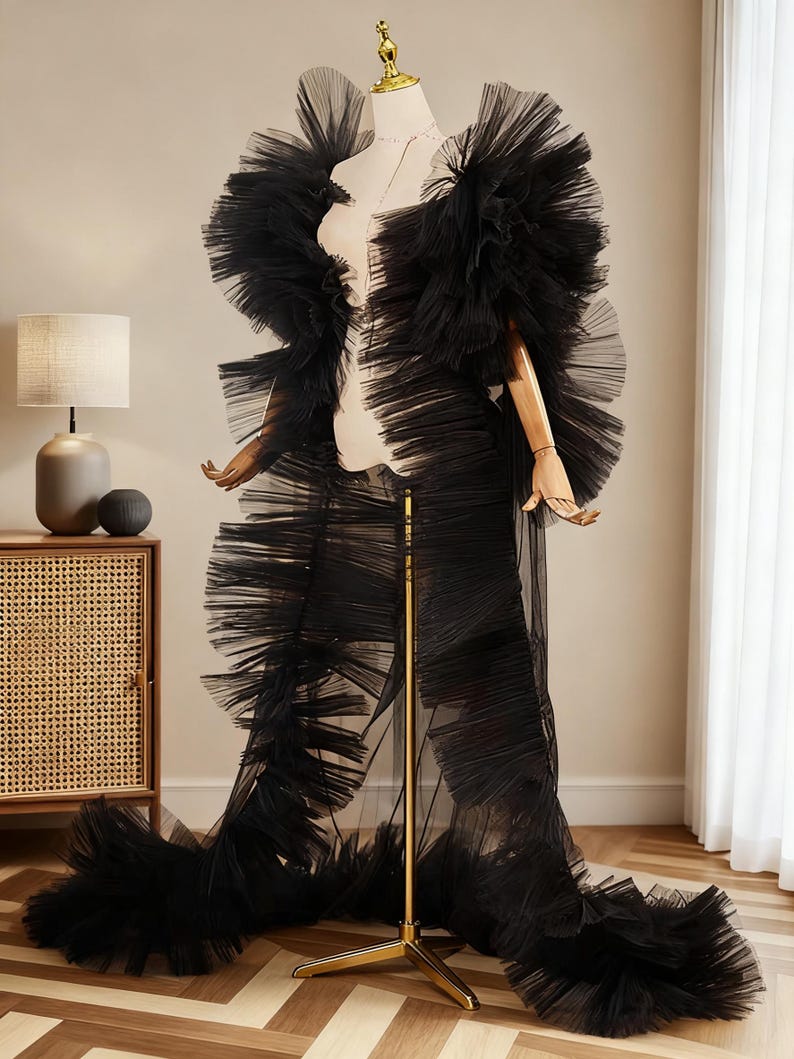 Tulle Ruffle Robe Black Tulle Couture Robe – Ruffle Organza Editorial Gown - Etsy