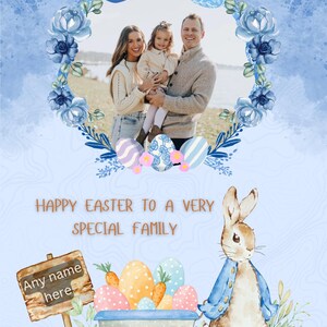 Bearbeitbare Osterfamilienkarte, druckbare Osterfliegervorlage, Frohe Ostern Digitale Familienkarte, Ostergrußkarte, Sofort Download