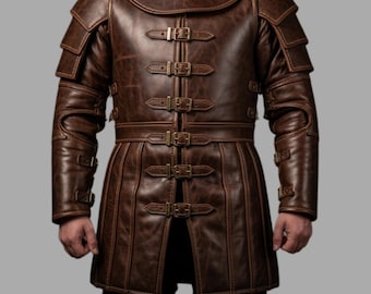 Handmade Genuine Brown Leather Medieval Armor Coat - Gift for Him