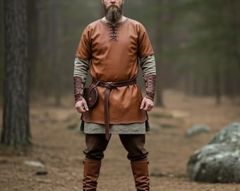 Men’s Viking Leather Tunic – Handmade Medieval LARP Warrior Costume
