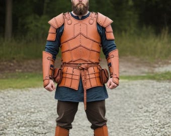Men’s Brown Leather Armor Vest – Medieval Viking Handmade LARP Costume