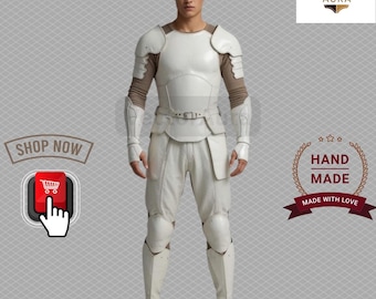 White Leather Armor Cosplay Set: Handmade Full-Body Warrior Costume