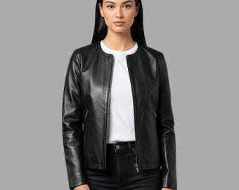 Handmade Genuine Real Leather Jacket for Women– Classic Black Style - Gift for Her