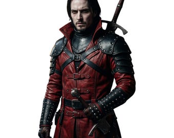 Red & Black Medieval Leather Coat | Fantasy Warrior Cosplay Coat | Gothic Armor Jacket | Handmade Custom Coat