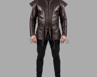 Chaleco medieval de cuero genuino, con tachuelas y cordones, hecho a mano para cosplay.