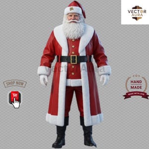 Santa Claus Leather Coat-Premium Red Jacket with Fur Trim-Red Leather Santa Outfit with Belt Buttons-Crimson Claus Coat
