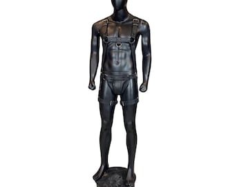 Handmade Black Leather Harness - Men's Adjustable Chest and Leg Harness - Cosplay Outfit - Festival Fashion